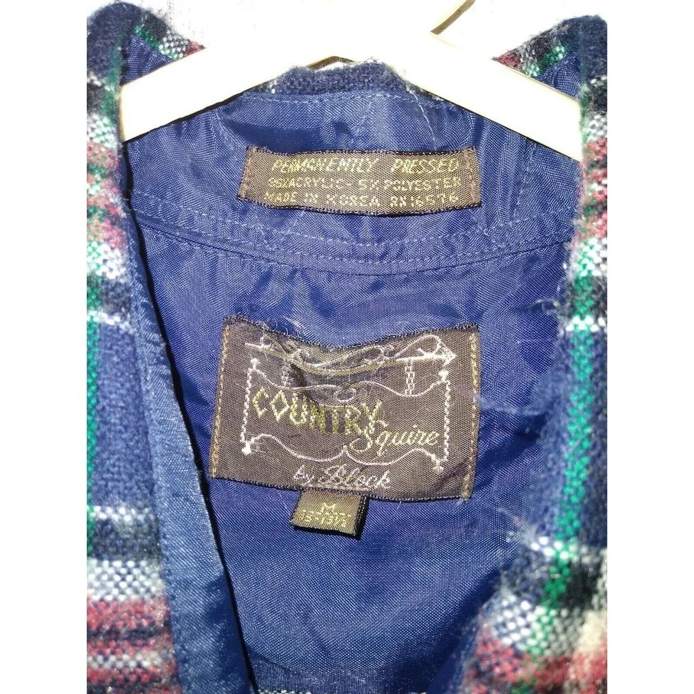 VINTAGE 80s Country Squire Plaid Flannel Button Shirt Size Medium Mens Acrylic